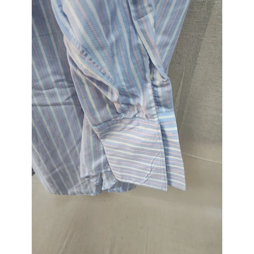 Banana Republic Fitted Dress Shirt Mens L 16-16.5 Blue Pink Striped Italy Fabric